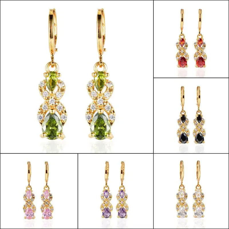 

Fashion Multi-color Earrings for Women Luxury Creative Water Drop Pear Shaped Glass Filled Earrings Wedding Party Jewelry