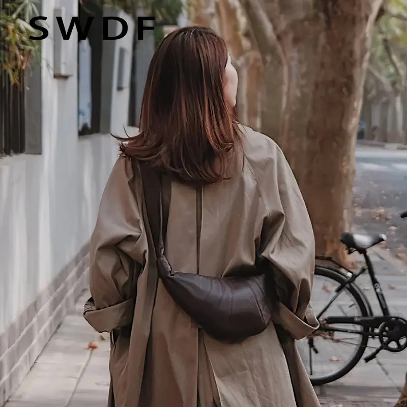 

SWDF New 2023 New Underarm Bag For Women Vintage Croissant Sheepskin Can Be Bag Diagonal Dumpling Bag Leather Chest Waist Bag