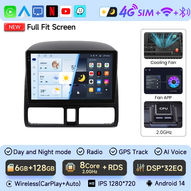

Автомобильный радиоприемник JIUYIN для Honda CR-V CRV 2 2001 2002 2003-2006, беспроводной Carplay, Android, мультимедийный GPS, авторадио, 4G, WIFI DSP