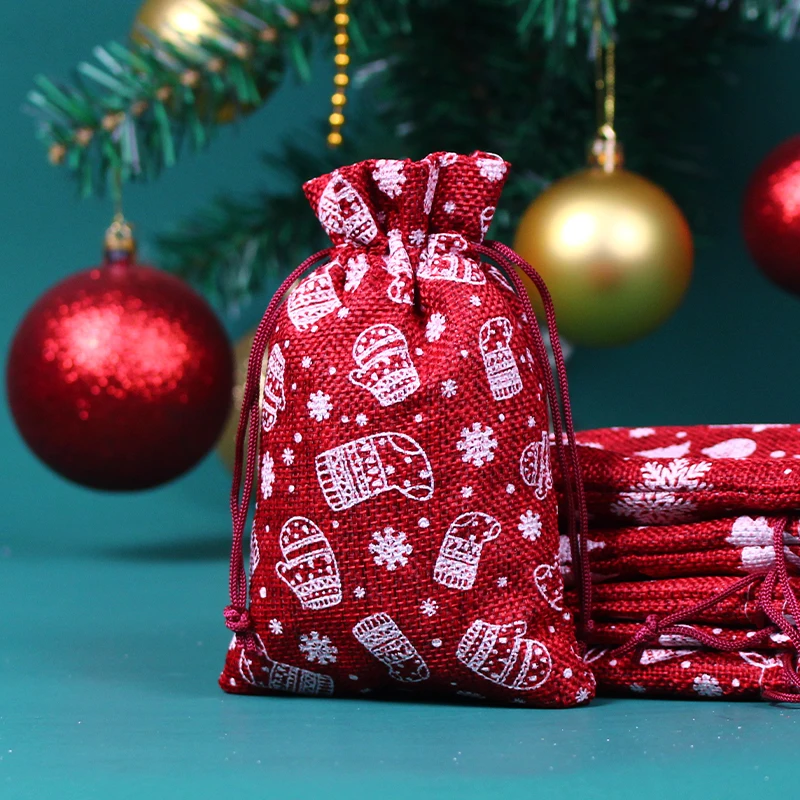 

Рождественские пакеты из джута, 10 шт., разные цвета