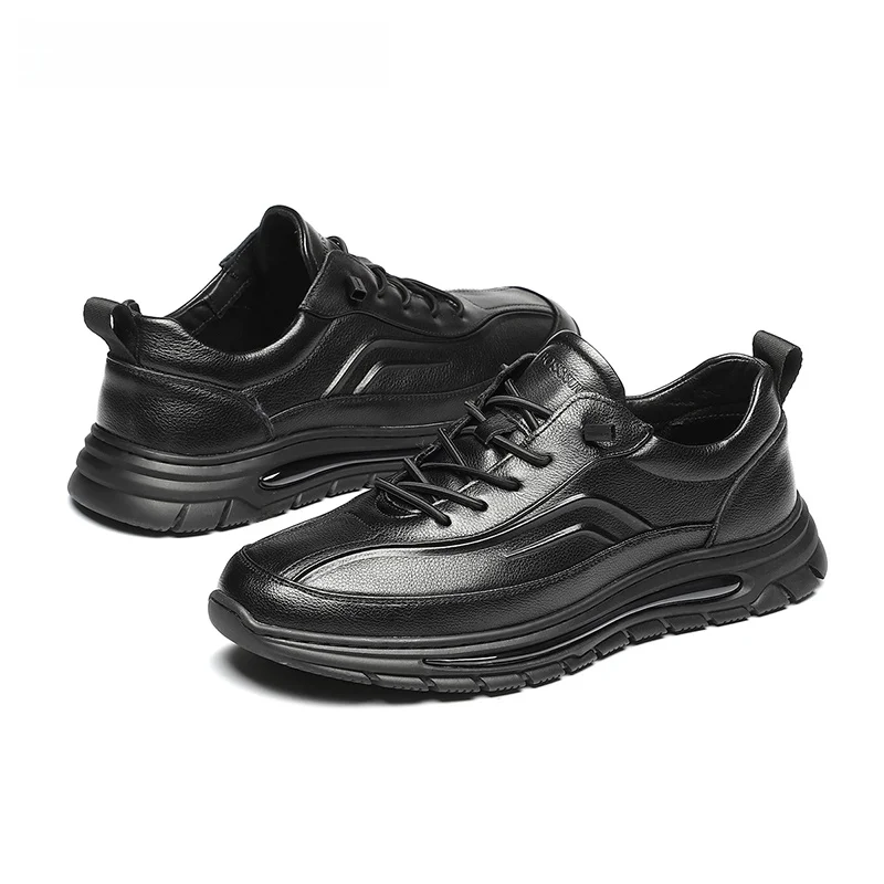 Bosssunwen/мужская повседневная кожаная обувь из натуральной кожи деловая черная