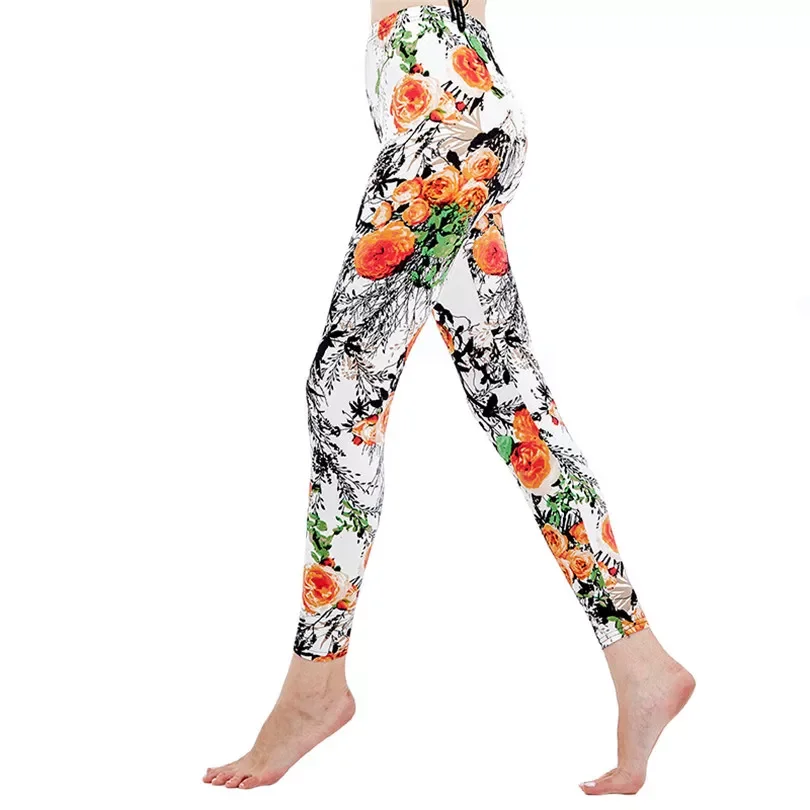 

2022NEW Floral Printed Push Up Leggings Women Fitness Pants Elastic Spandex Workout Knitted Plaid Ankle-Length Polyester Bottom