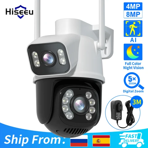 Hiseeu 4K 8MP PTZ Wifi IP камера с двойным объективом 5X Zoom AI