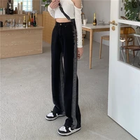 black womens jeans high waist chic design fashion streetwear straight pants baggy vintage female casual wide leg denim trouser