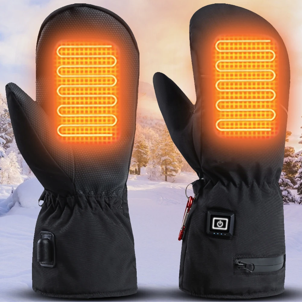

Electric Heated Gloves Snowboard Gloves Double Side PU Leather Rechargeable Heating Gloves for Outdoor Camping Hiking