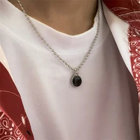 trend personality mens metal beaded pendant simple fashion black stone temperament pendant necklace anniversary gift jewelry