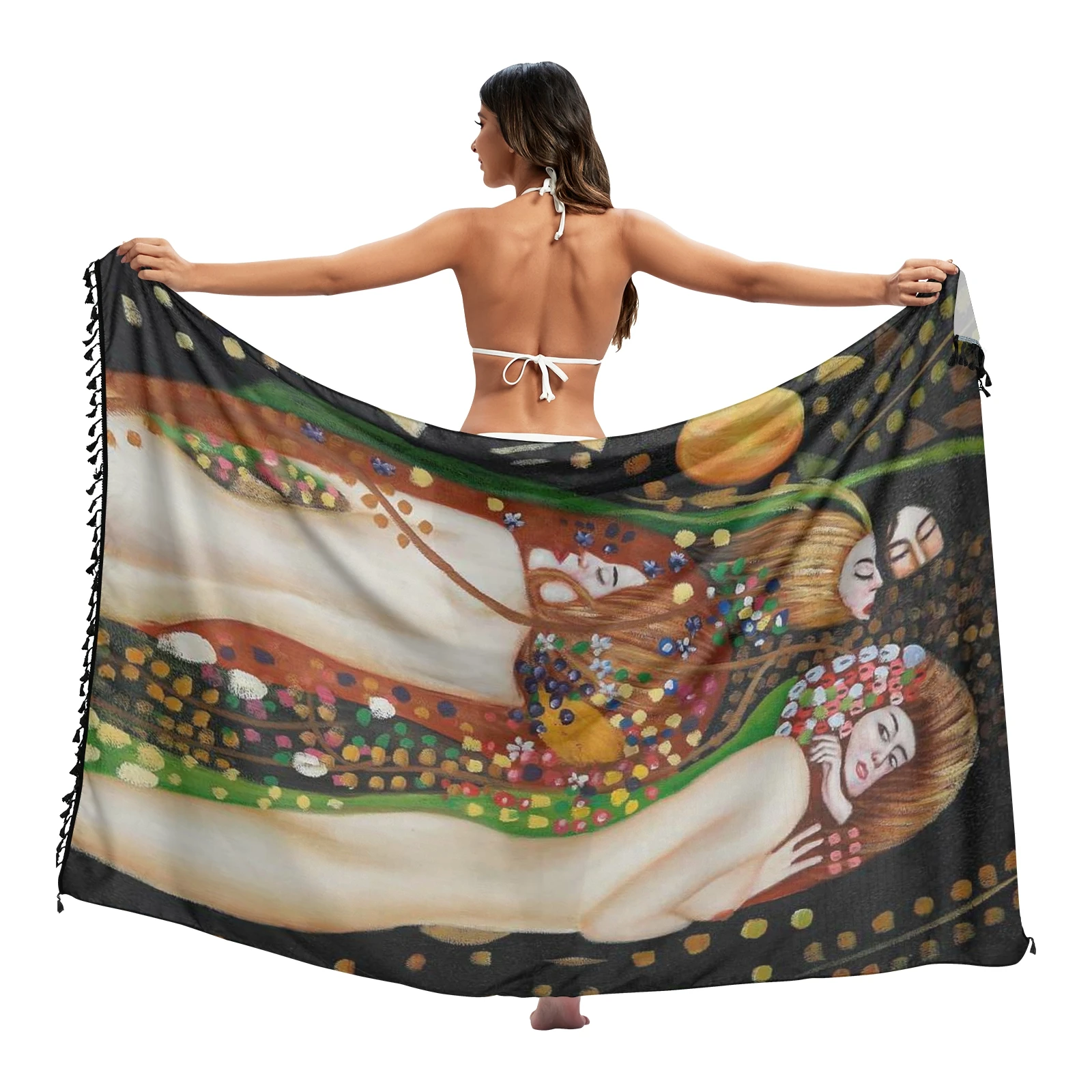 

Classic oil painting Twill cotton Pareo Beach Cover-Ups Women Beach Dress Bikini Bathing Swimwear Cover Up snow Sarong Scarf
