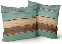 wood throw pillow cover set of 2 retro rustic barn teal green brown pillow case soft cotton home decor pillow cases 18x18 inch