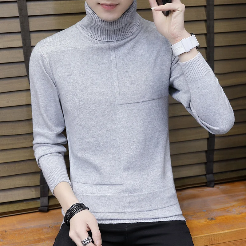 

Autumn and winter 2019 Korean new men's sweater Pullover long sleeve youth fashion elastic high neck men's sweater trend