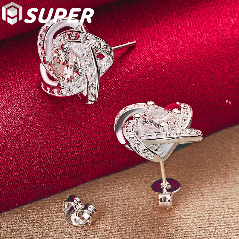 

925 Sterling Silver AAA Zircon Charm Stud Earring For Woman Fashion Jewelry Wedding Party Gift