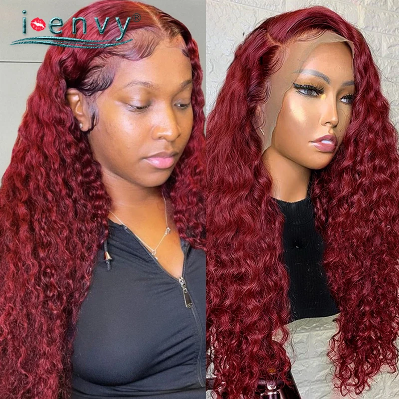 

Curly Wigs 99J Burgundy Lace Front Wig Pre Plucked Water Wave Human Hair Wigs Colored Red Lace Frontal Wig Peruvian Human Hair