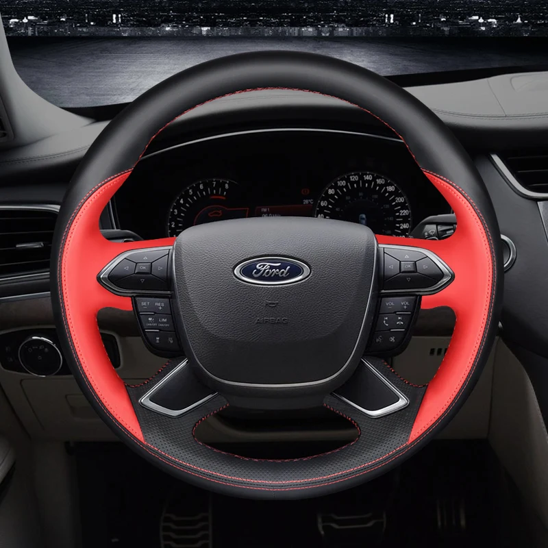 

DIY Hand-Sewn Leather Car Steering Wheel Cover for Ford Ecosport Fiesta Taurus Focus Escort Kuga Interior Auto Accessories