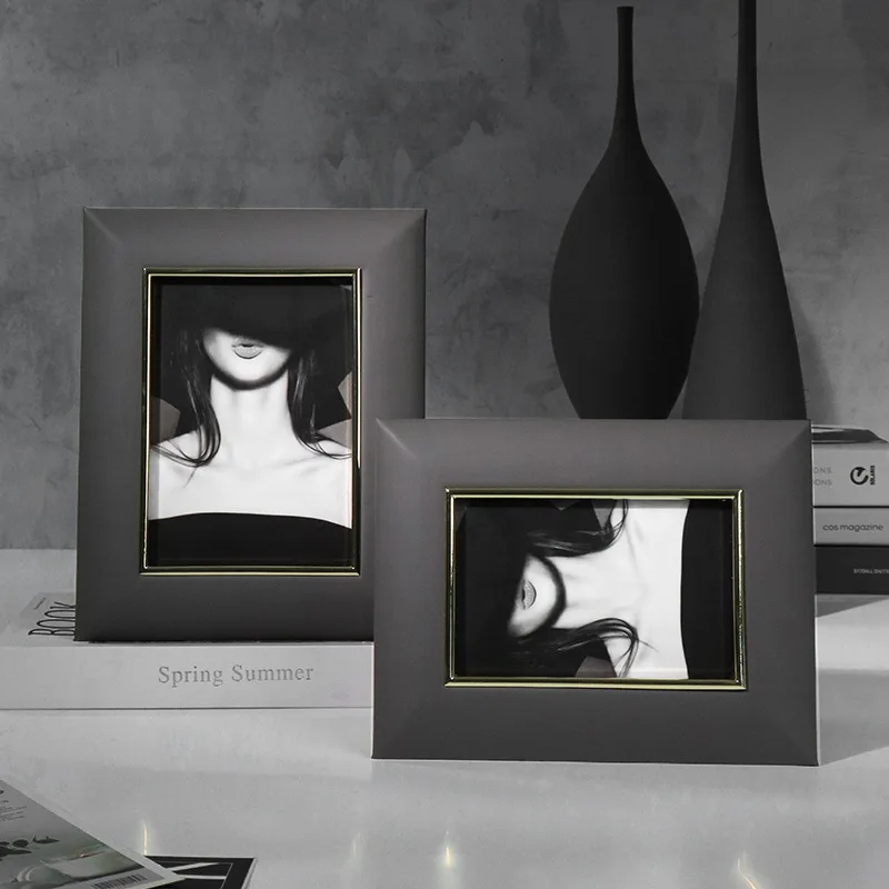 Настольная фоторамка с металлической и искусственной кожей современная роскошь