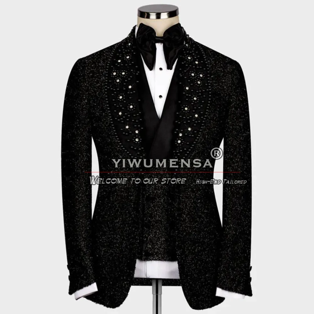 Банкетные костюмы мужские формальные вечерние жемчуг драгоценный камень с