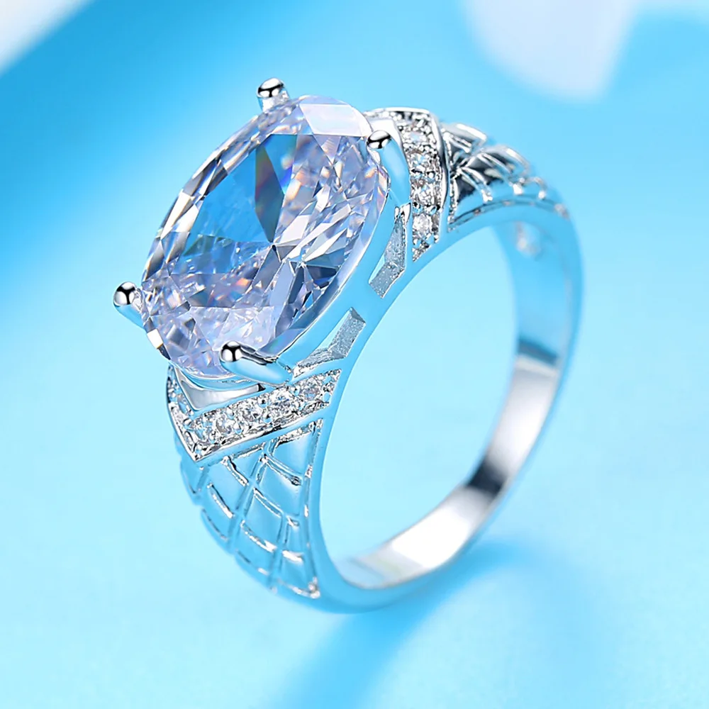 

Europe and the United States new wedding ring jewelry big zircon egg-shaped four claw ring female accessories cross-border