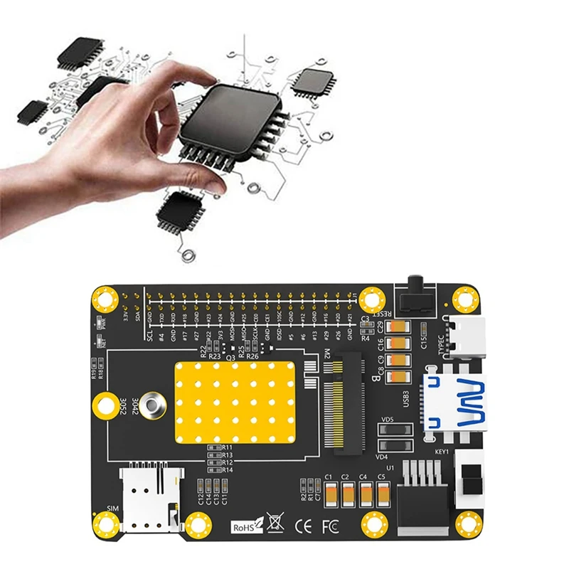 База 4G/5G HAT M.2 B Key To USB3.0 Карта расширения со слотом для SIM-карты Raspberry Pi 5 RM500Q RM500U GM800