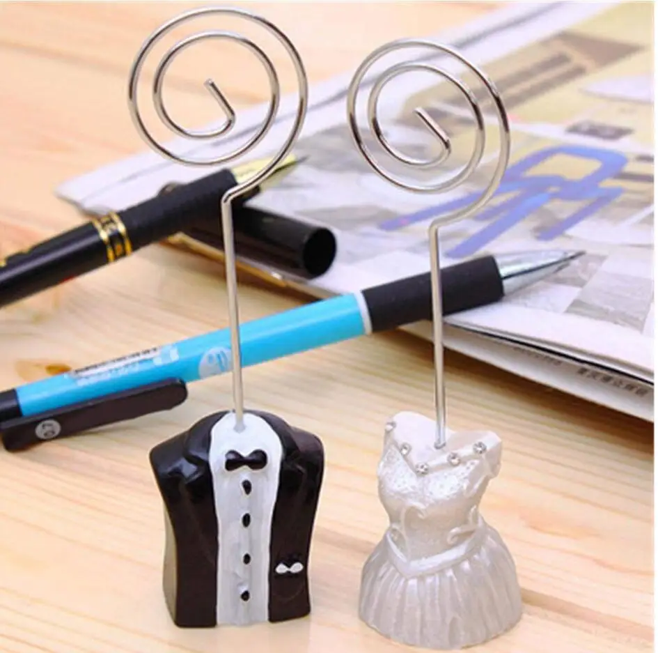 12PCS Bride Groom Shape Wedding Place Card Holder Table Number Stand Photo Clip