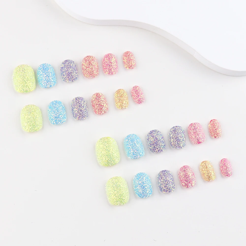 24 шт. сверкающие блестящие накладные ногти с предварительным клеем красочные