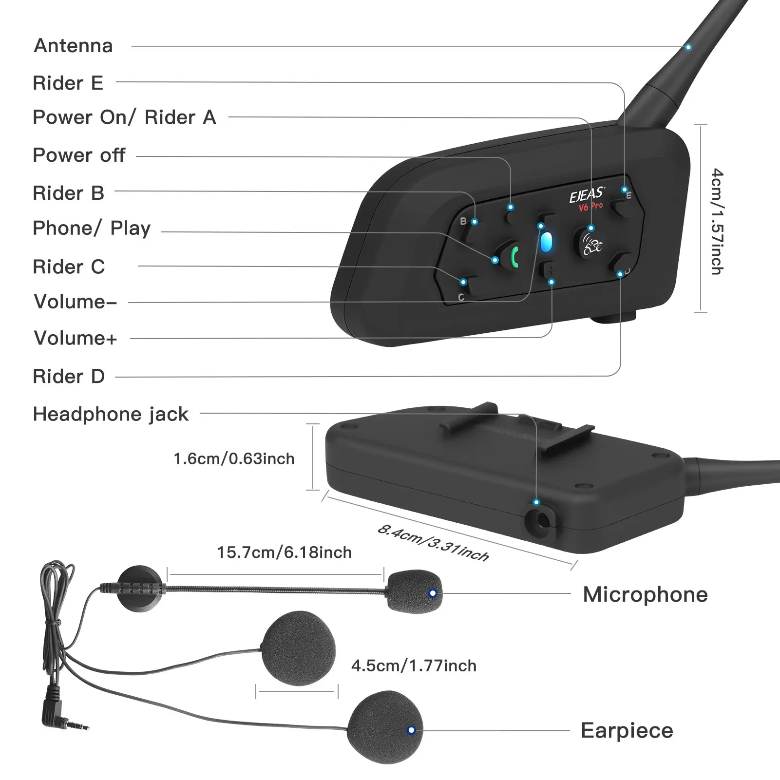EJEAS V6 PRO Motorcycle Bluetooth Helmet Intercom Headset 1200M Interphone for 6 Riders Waterproof Music Player images - 6