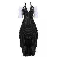 steampunk corset dresses for women gothic corset skirt three piece set faux leather corset pirate dress plus size