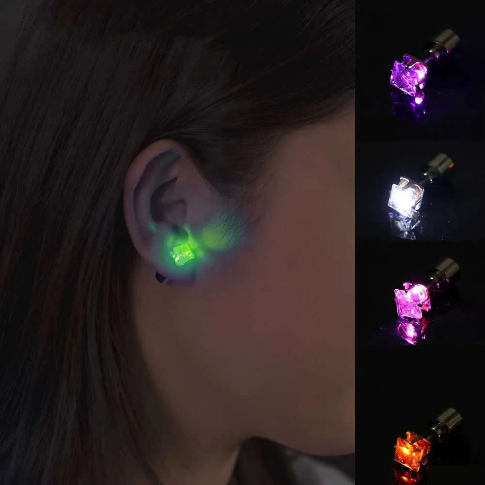 

Light Up LED Glow Earrings Flashing Blinking Cool Metal Studs Earrings Tide Dance Party Accessories Supplies Gift