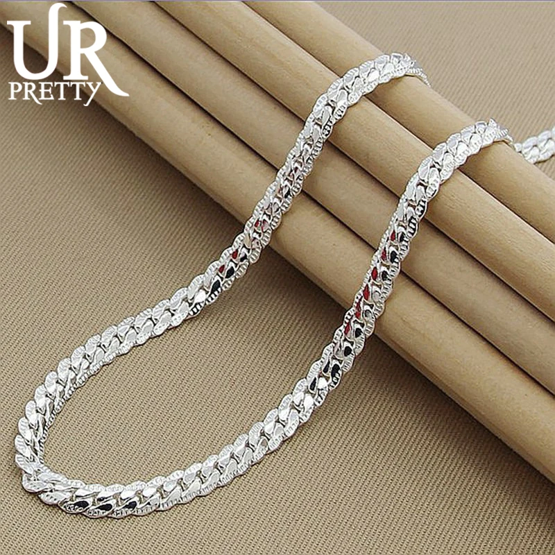 

URPRETTY 925 Sterling Silver 6mm Full Sideways Necklace 18/20/22/24 Inch Chain For Woman Men Fashion Wedding Engagement Jewelry