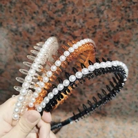 korean elegant pearl headbands beads comb teeth hairbands wash face skincare hair hoops for women girls hair accessories