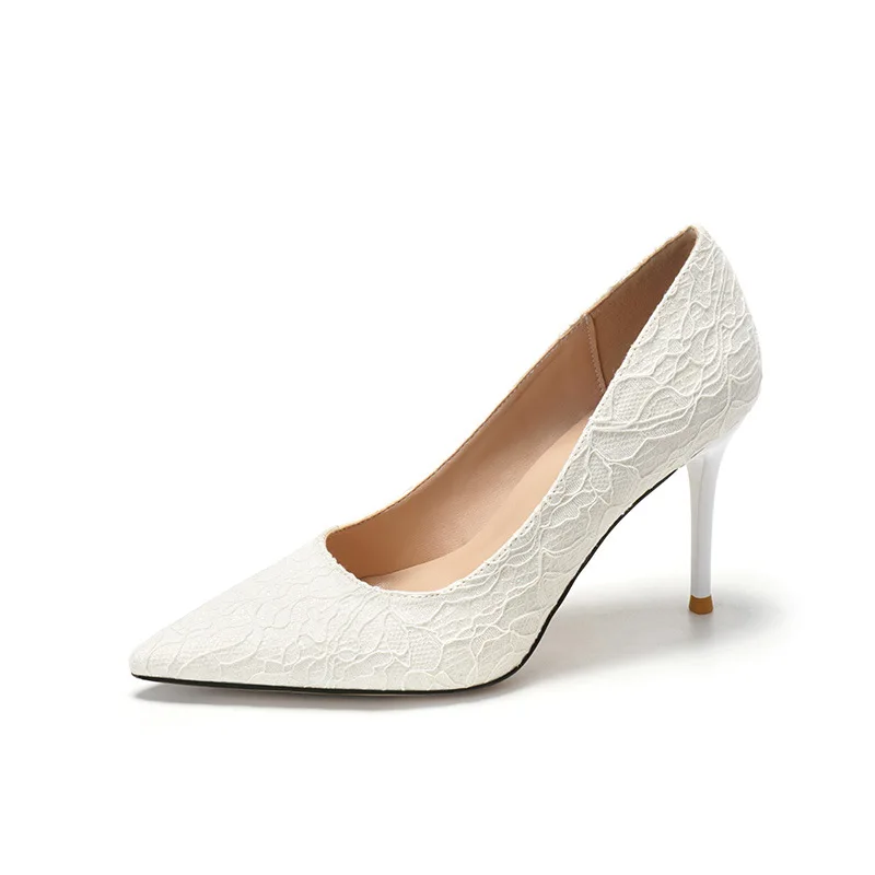 

Туфли свадебные женские кружевные свадебные на высоком каблуке с острым носком, большие размеры, 31-43