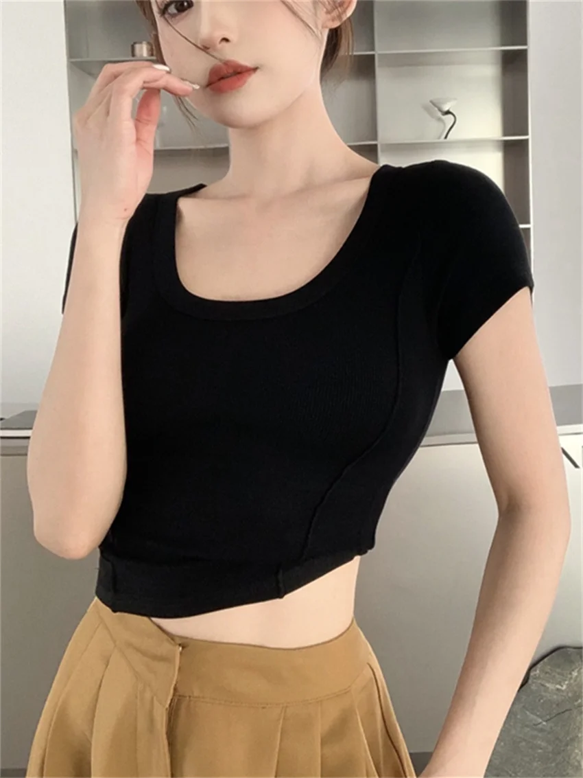 Футболка PLAMTEE Женская однотонная Повседневная летняя модная шикарная облегающая