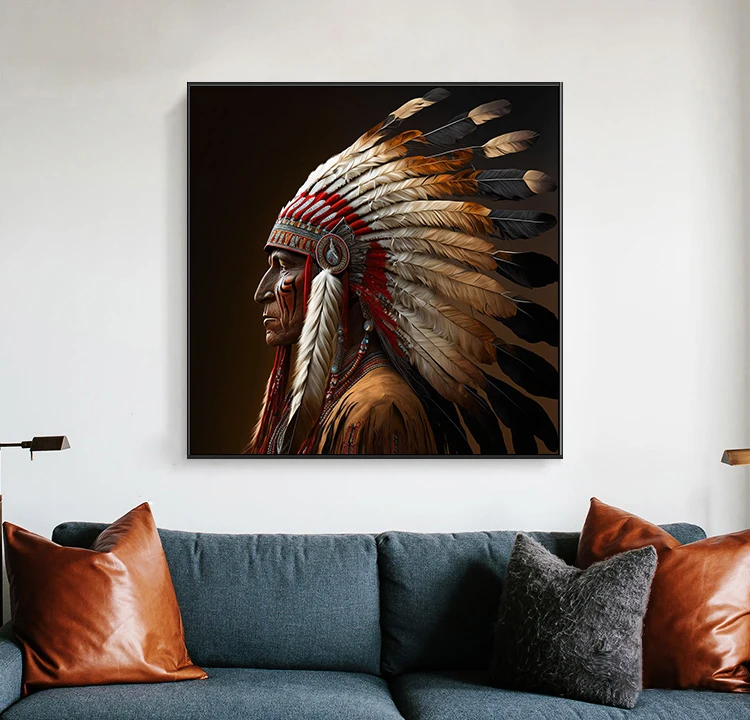 Оригинальное этническое индийское племя воин декоративное перо Картина на
