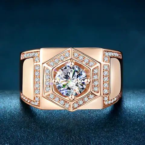 Мужские кольца с бриллиантами 1 карат, круглой огранки, из 100%, серебра, 925 пробы, позолоченные украшения, для свадьбы