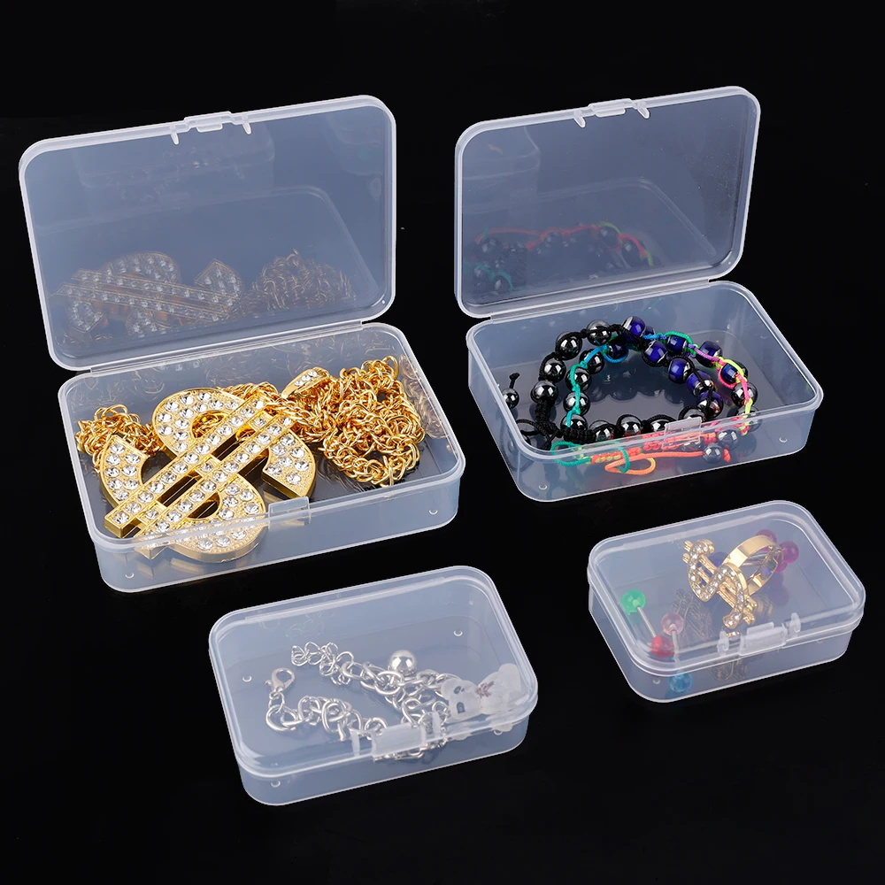 

Mini Rectangle Jewelry Storage Boxes Clear Plastic Case Necklace Earrings Rings Beads Container Packaging Box Jewelry Organizer