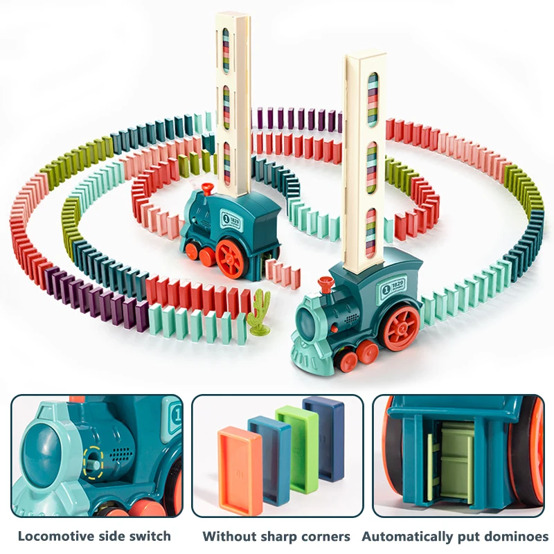 Kids Electric Domino Train Car Set Sound Light Automatic Laying Domino Brick Colorful Dominoes Blocks Game Educational DIY Toy images - 6