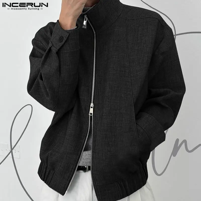 

2023 Men Jackets Solid Lapel Long Sleeve Zipper Loose Autumn Casual Coats Men Streetwear Stylish Thin Ourerwear S-5XL INCERUN