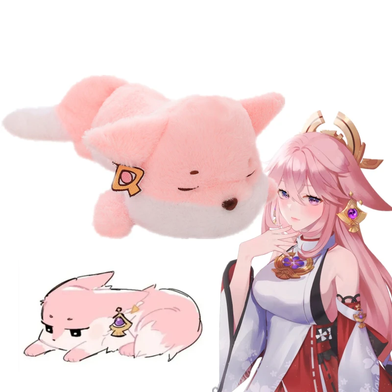 

Kawaii Genshin Impact Yae Miko Лисы Плюшевые игрушки Мягкие Huggable Мягкие Аниме пушистые розовые Лисы Плюшевые подушки косплей реквизит подарки