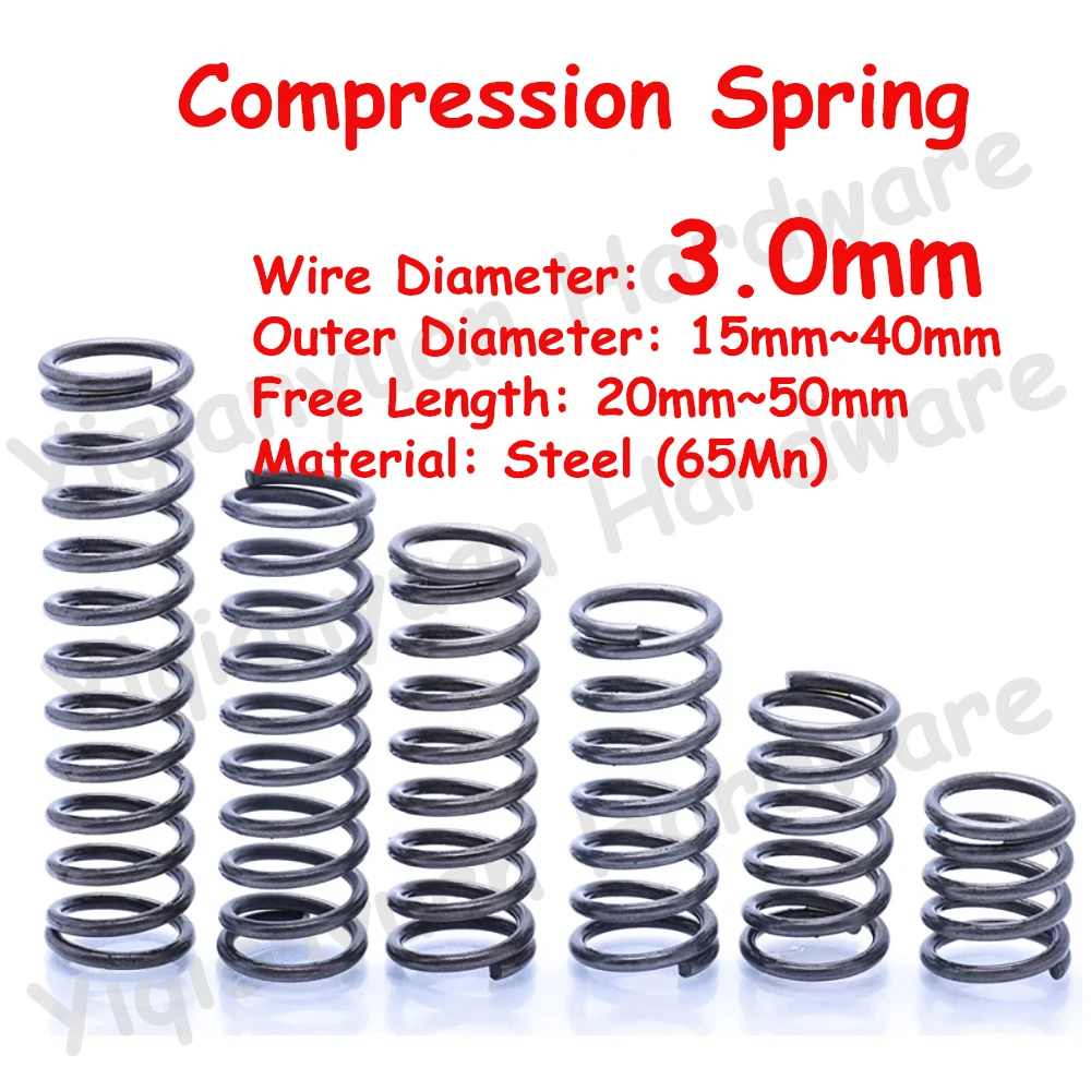 

5Pcs Wire Diameter φ3.0mm Cylidrical Coil Compression Spring Rotor Return Compressed Spring Release Pressure Spring Steel 65Mn