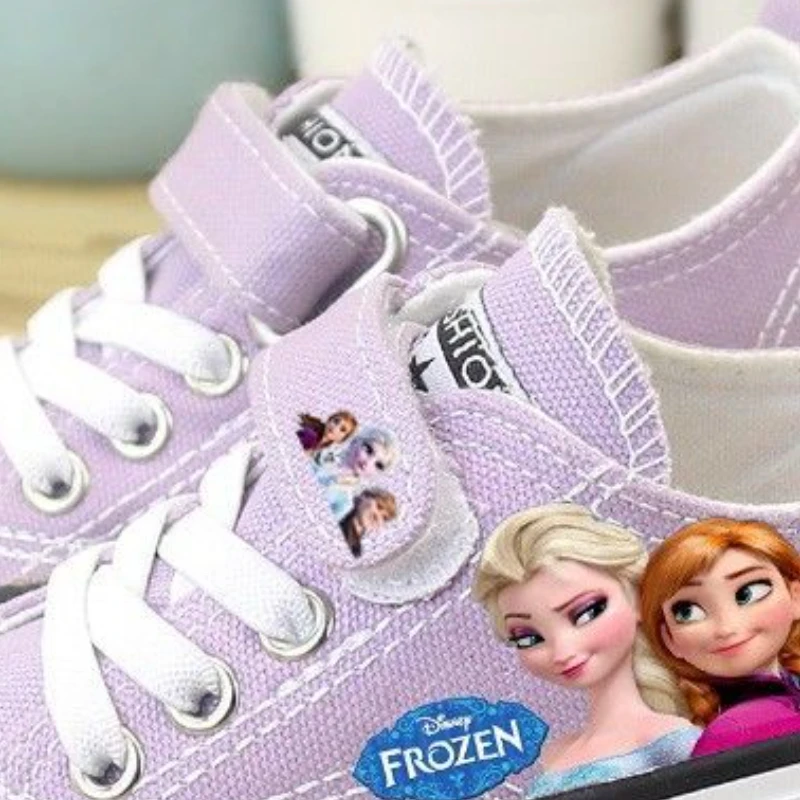 Disney Girls' Shoes Summer Spring Children's Canvas Elsa Princess Shoes Low-top Sneakers Girls' Purple Shoes Size 25-37 images - 6