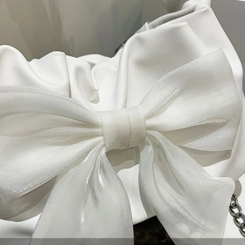 Плиссированные мини-сумки для женщин милая Наплечная Сумка принцессы с бантом