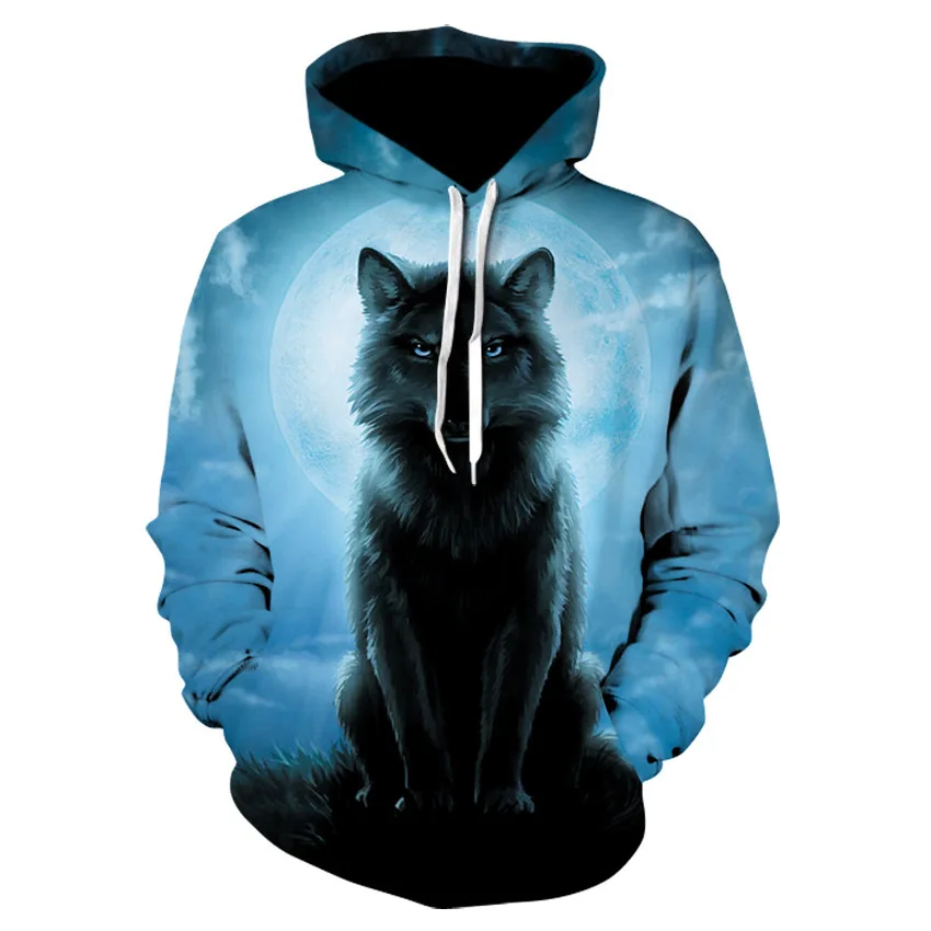 

New Fashion Mens Hoodies 3D Wolf Printed Loose Fit Sweatshirt for Men Streetwear Hoody Funny Black Hoodie Brand pullovers Coat