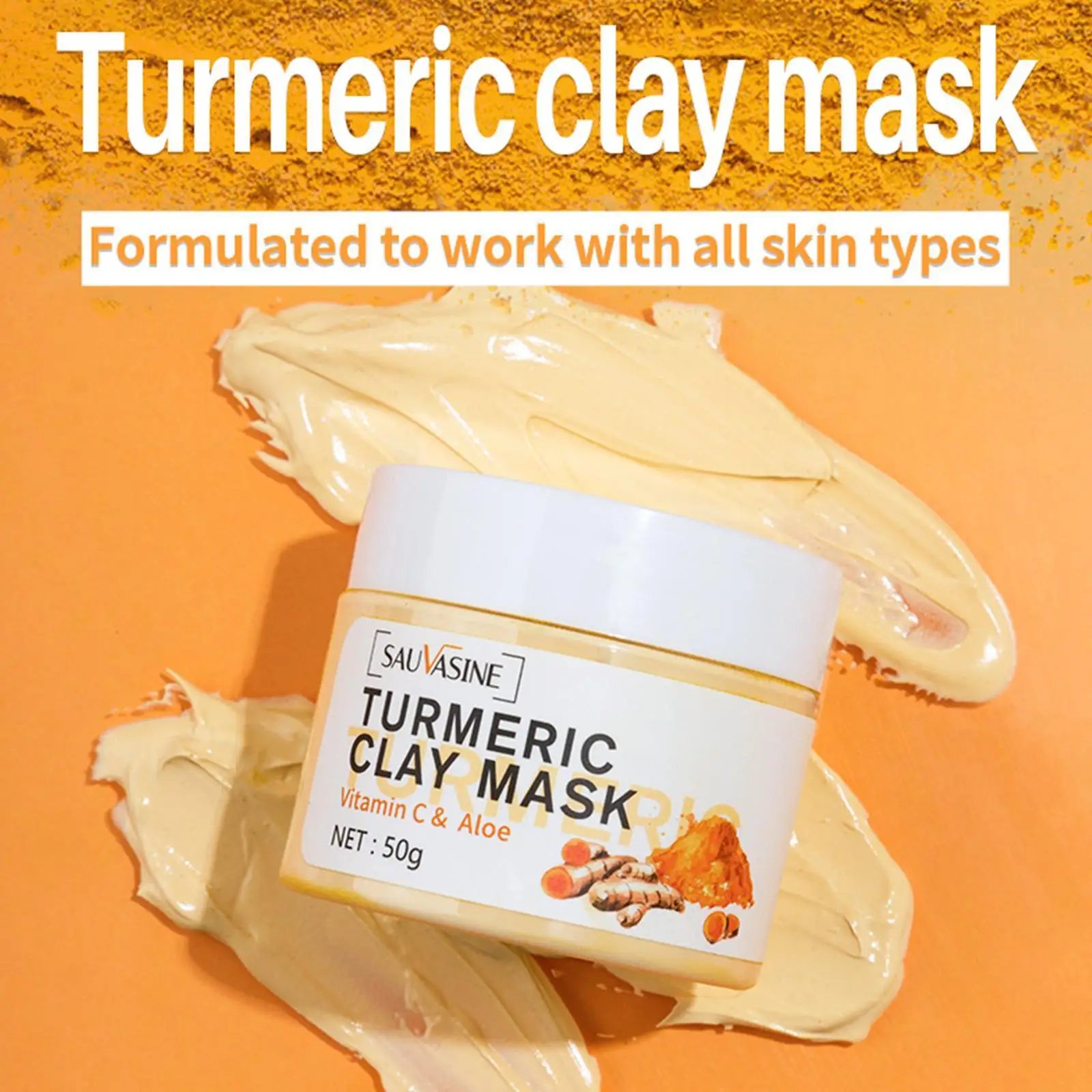 

50g Tumeric Anti Acne Mud Mask Facial Cleansing Blackheads Skin Care Brighten Tone Turmeric Face Clay Mask Face Clean Wash Mask