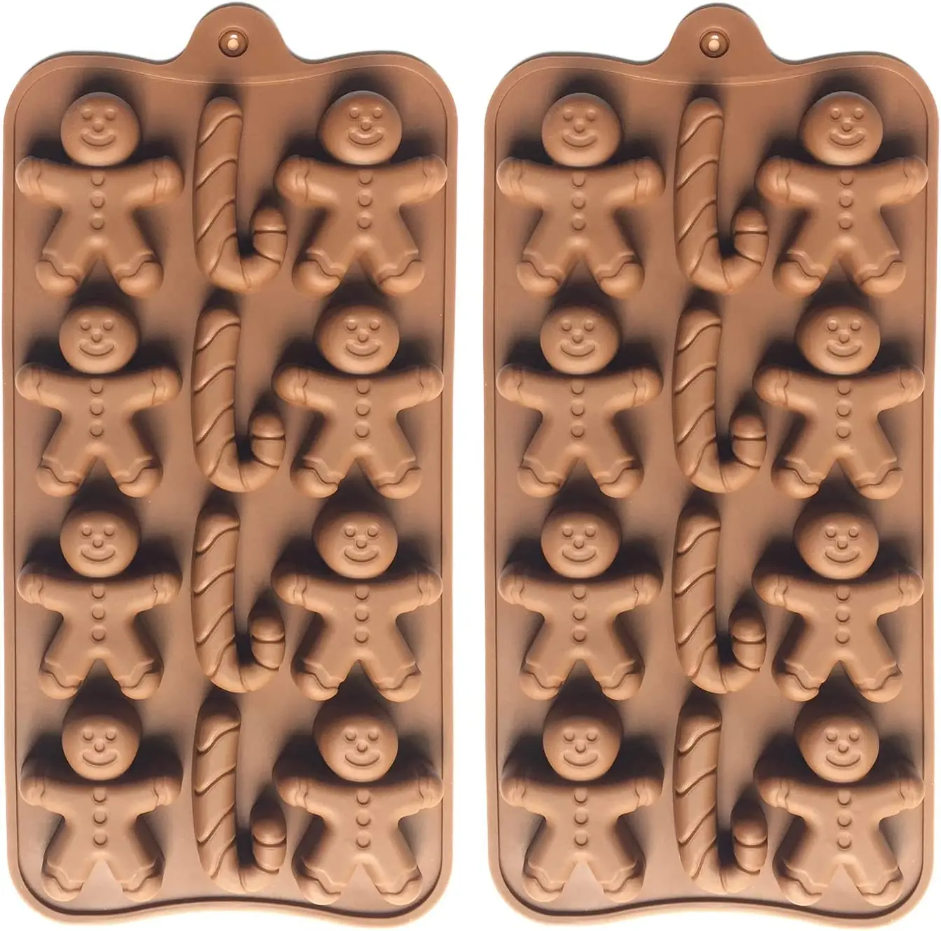 

2pcs Christmas Silicone Molds for Baking Jelly Soap, Candy Cane, Gingerbread Men Chocolate Candy Mold