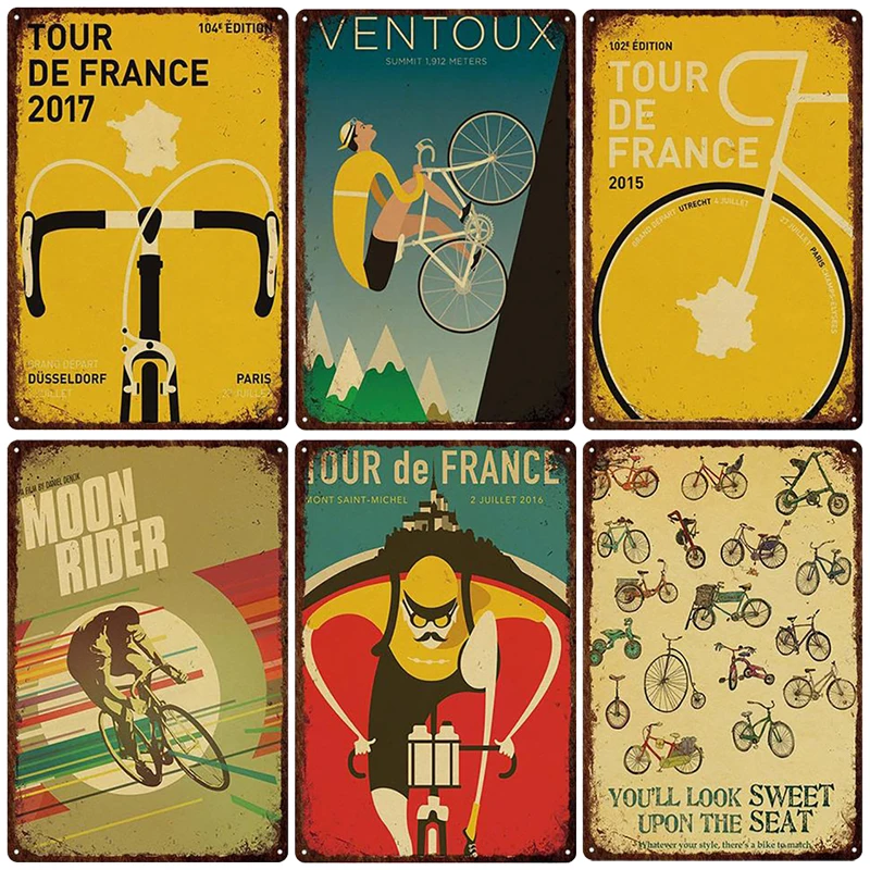 

Vintage Bicycle Poster Metal Plaque Retro De France Bike Ride Metal Plate Tin Sign House Garage Wall Decor