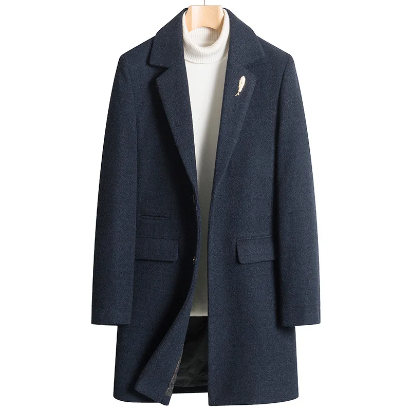 

Fashion Men Jackets Slim Fits Coats Business Long Winter Wool Coat Thick Warm High Quality Mens Windproof Outwears M-4XL