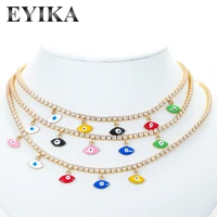 eyika bohemian luxury colorful enamel evil eye multiple pendant necklace zircon gold tennis chain women statment choker jewelry