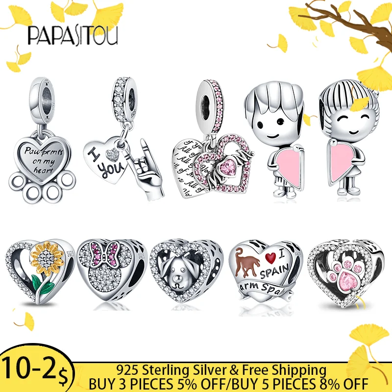 

Бусины-шармы в форме сердца из серебра 100% пробы, подвески с кристаллами подходят для оригинальных женских браслетов 3 мм, изготовление ювели...