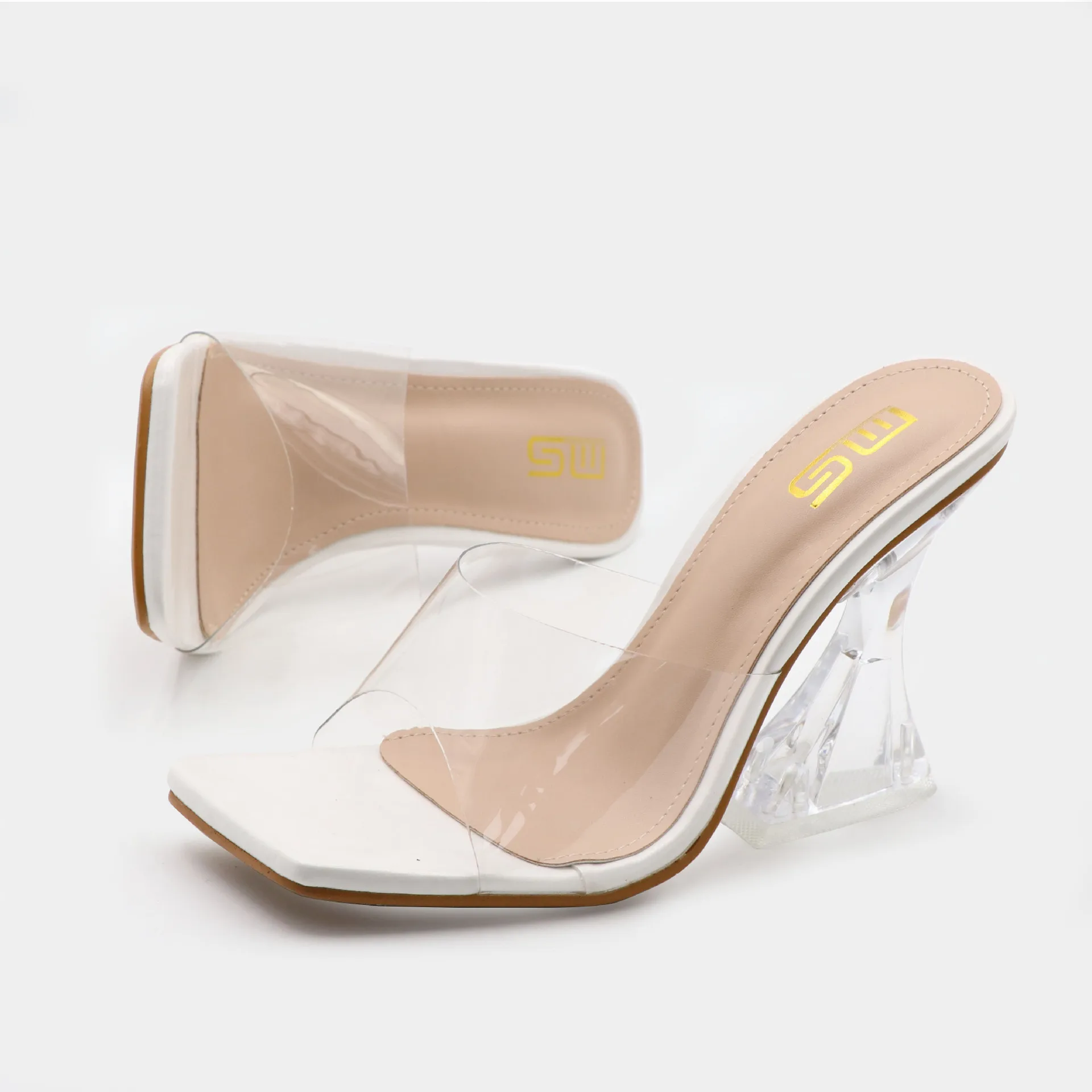 Modern Sandals 2022 Summer New Transparent PVC Open Toe High Heel Shoes Horseshoe Heel Outer Fashion Simple Women's Slippers