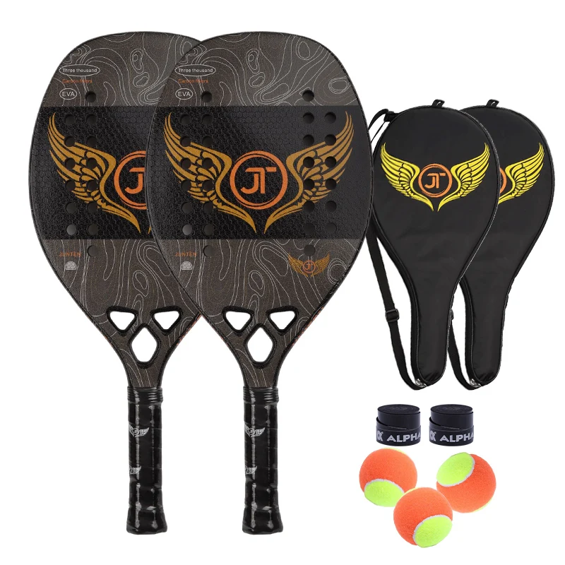 Professional Beach Tennis Racket Full Carbon Fiber Soft EVA Core Rough Face Racket Beach Tennis with 3 Ball + 2 Grip Tape + Bag