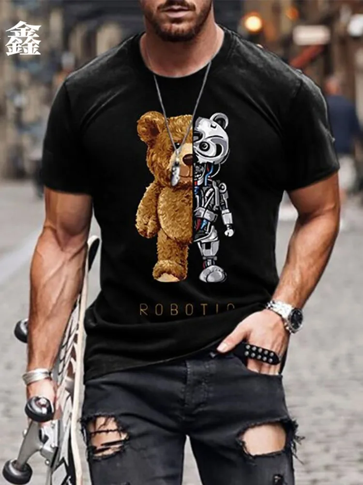 

Men's Loose Bear Print Casual T-shirt Top