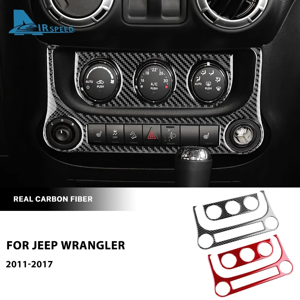 Фото ﻿   Для Jeep Wrangler JK JKU 2011 2012 2013 2014 2015 2016 2017 Наклейка из настоящего мягкого карбона для панели кондиционера и прикуривателя автомобиля. №2