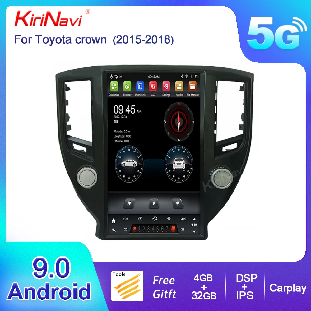 

Автомагнитола KiriNavi Telsa с вертикальным экраном 13,6 дюйма, Android 9,0, Dvd-плеером для Toyota crown, GPS-навигацией, 2015-2018